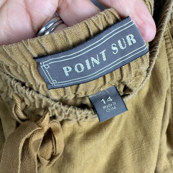 J. Crew Point Sur Womens Seaside Linen Jogger Pants Size 14 Mustard Tan Pull On - Picture 2 of 6